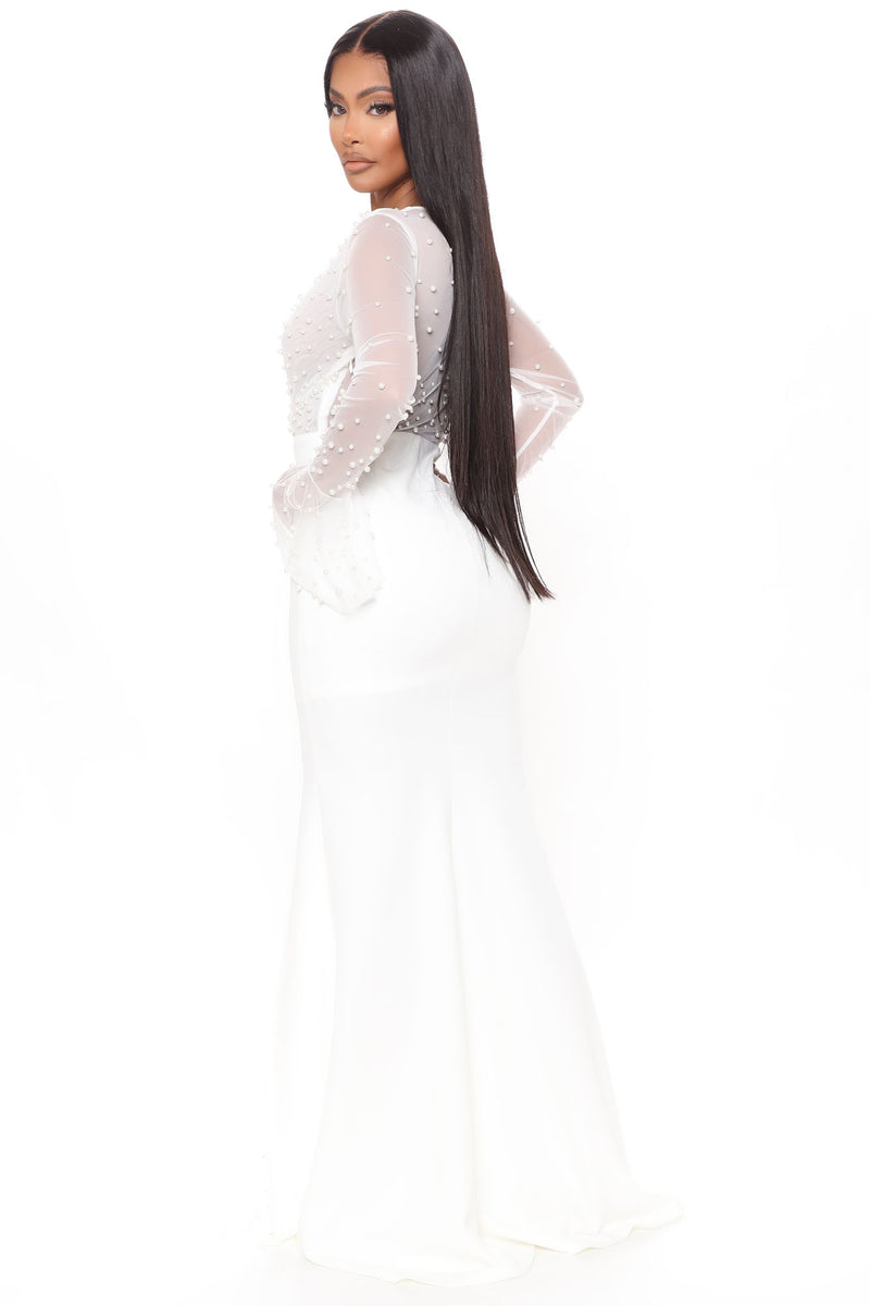 White pearl shop dress fashion nova