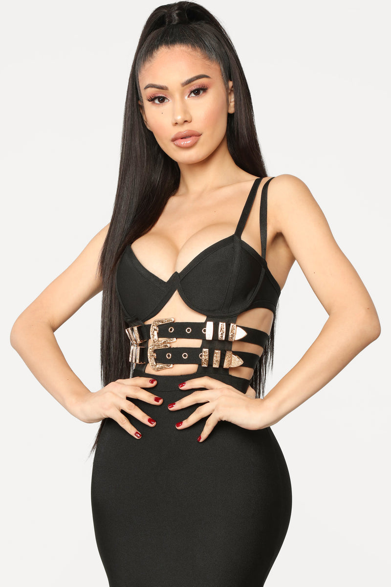 Fashion nova black bandage dress cheap