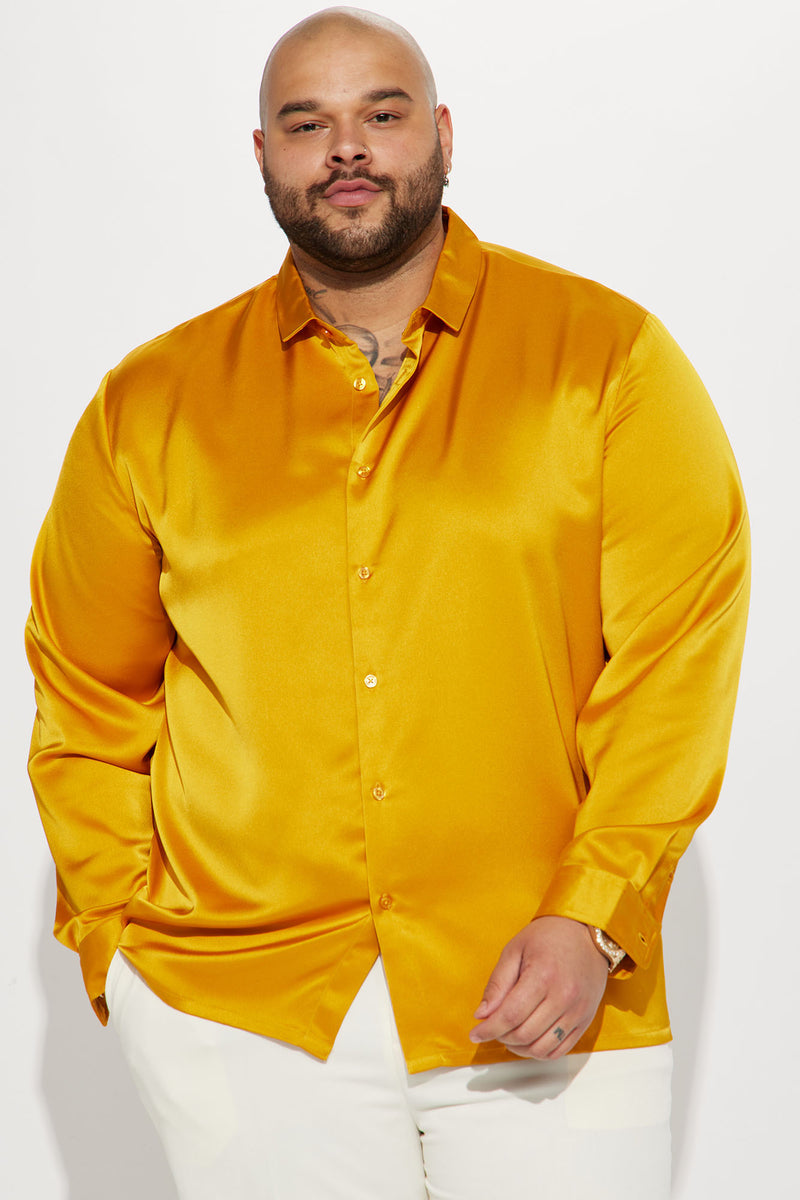 Gold silk button up shirt hot sale