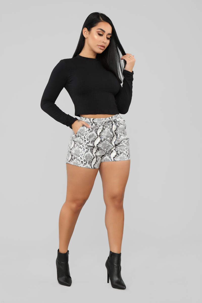 Time To Strike Snake Print Shorts Grey