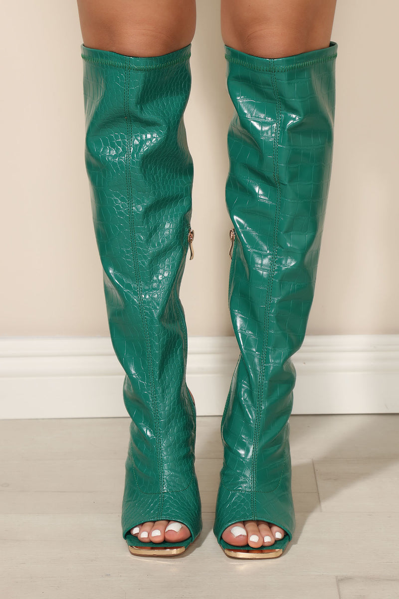 Green croc knee deals high boots