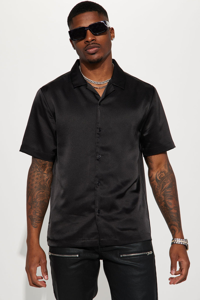 Mens short sleeve top satin shirt