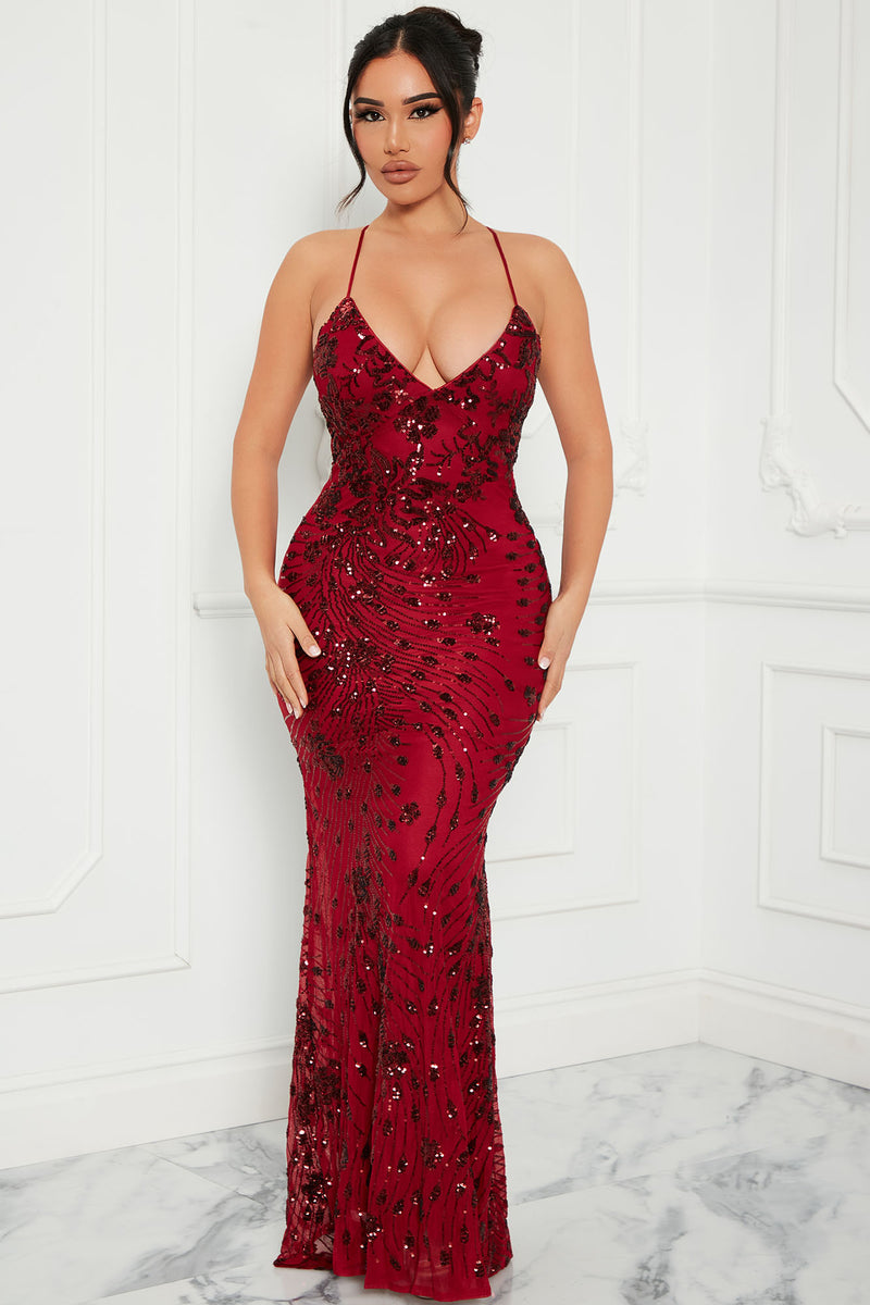 Midnight Lovers Sequin Maxi Dress Wine