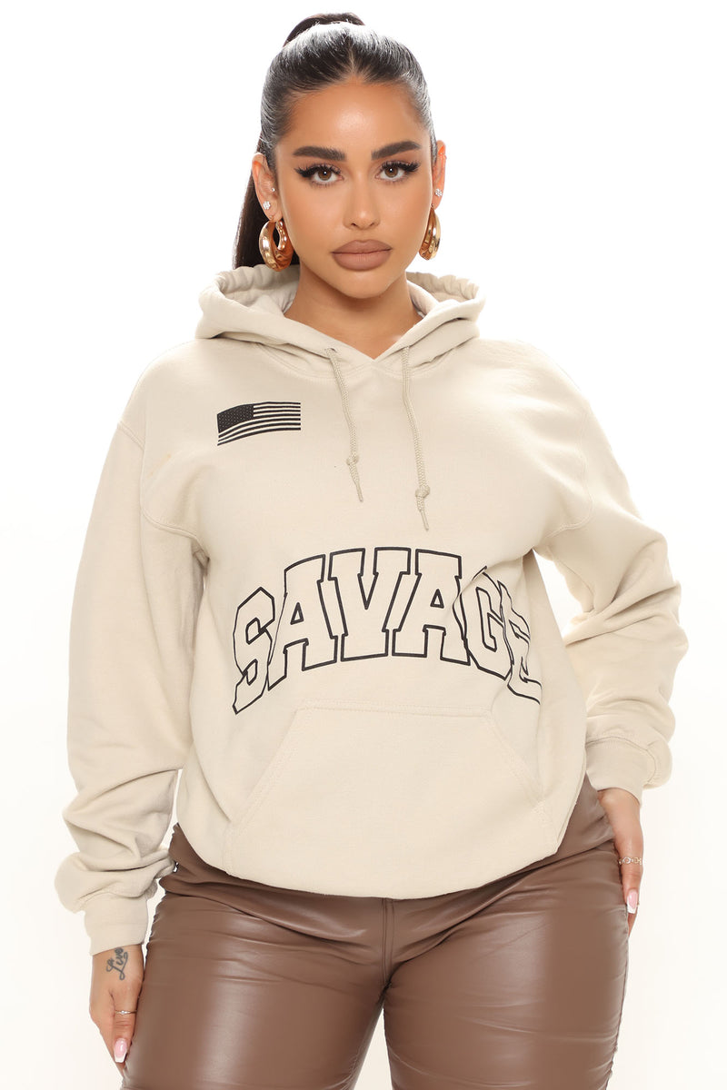 Savage Nation Hoodie Taupe