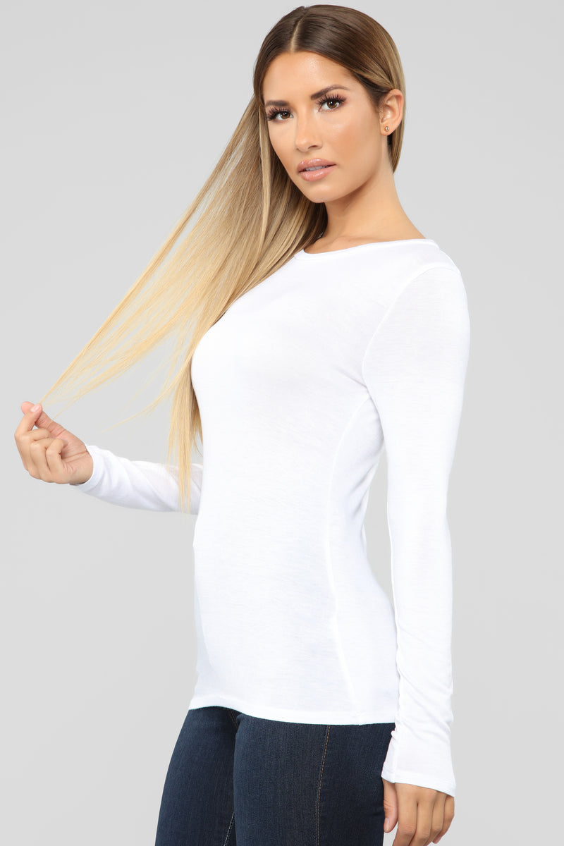 Krystal Crew Neck Long Sleeve Top - White | Fashion Nova, Basic Tops & Bodysuits | Fashion Nova