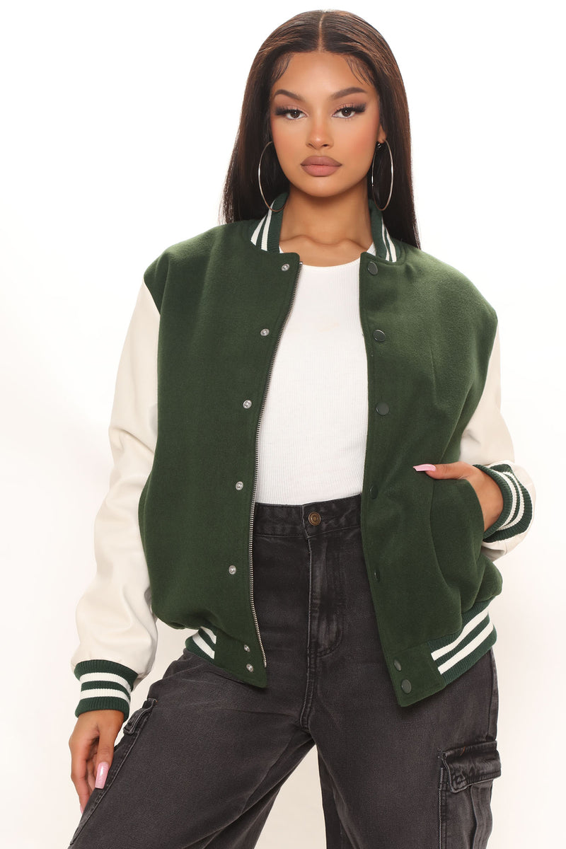 Game Night Varsity Jacket - Green, Fashion Nova, Jackets & Coats