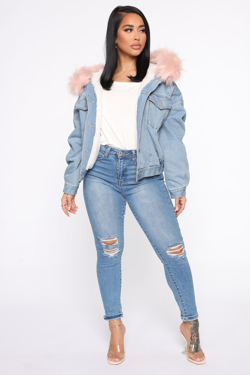 Fashion nova jean jacket with fur sale