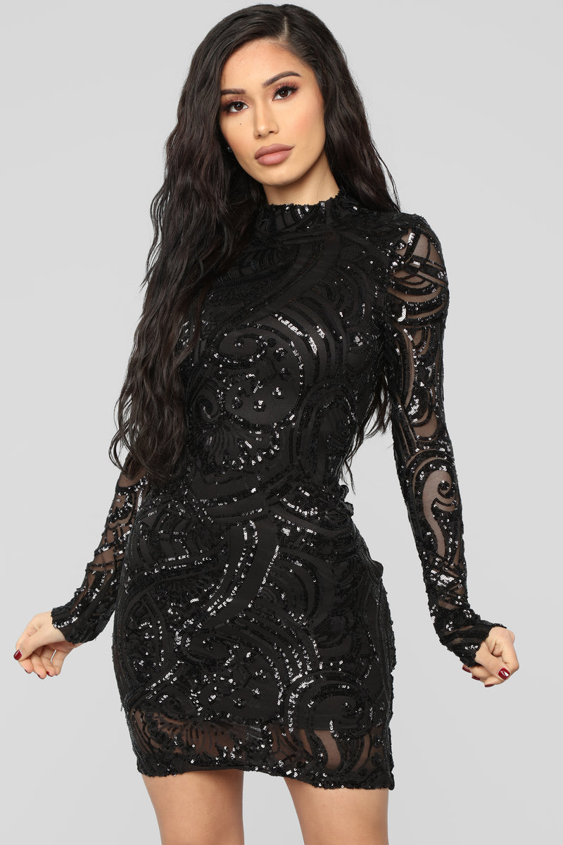 Wildest Dreams Sequin Dress Black