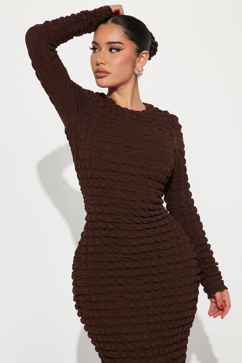 Chiara Ruffle Sleeve Textured Maxi Dress - Dark Brown