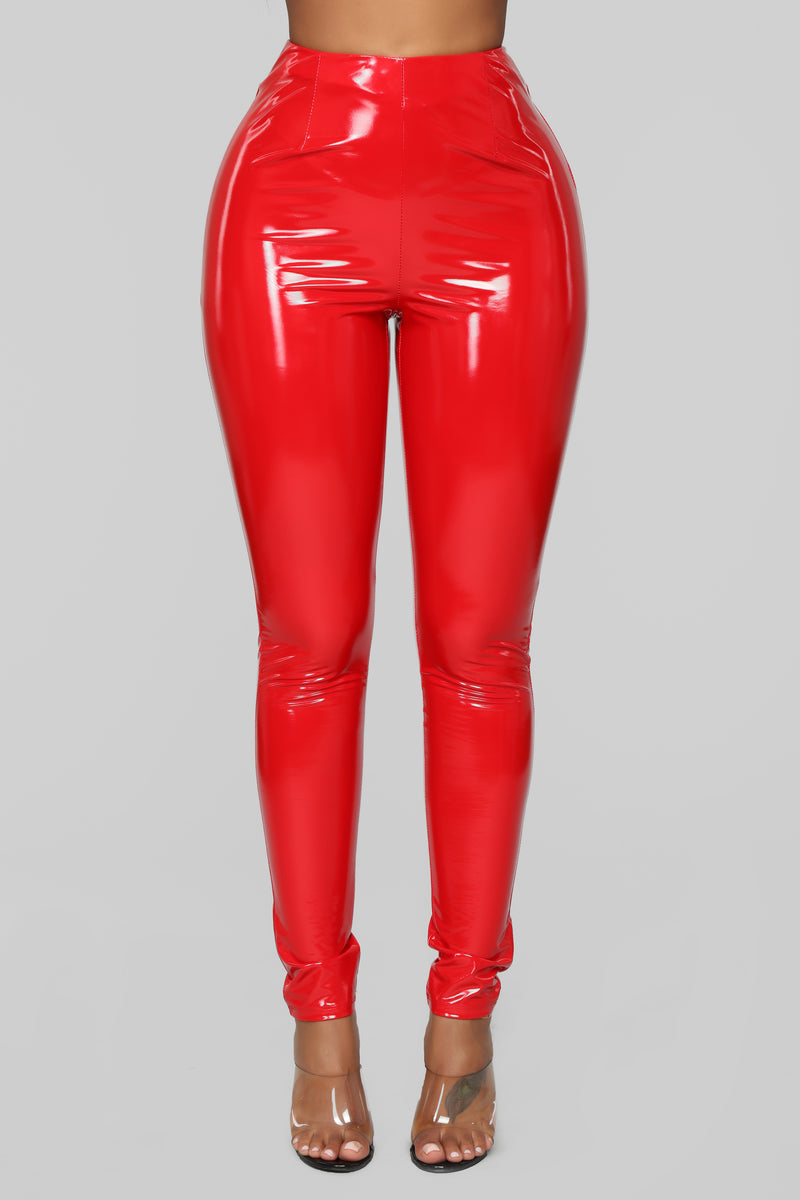 Red latex top pants fashion nova
