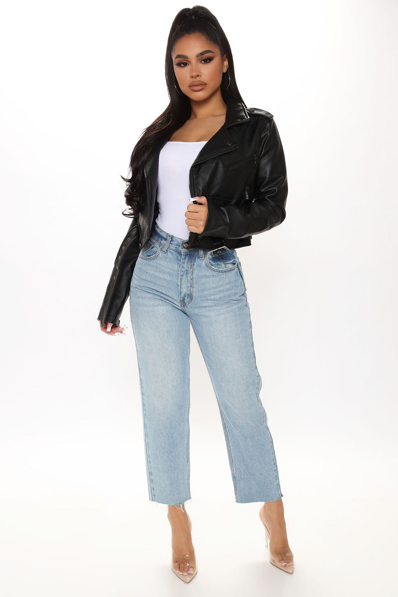 Not A Quilter Faux Leather Jacket Black