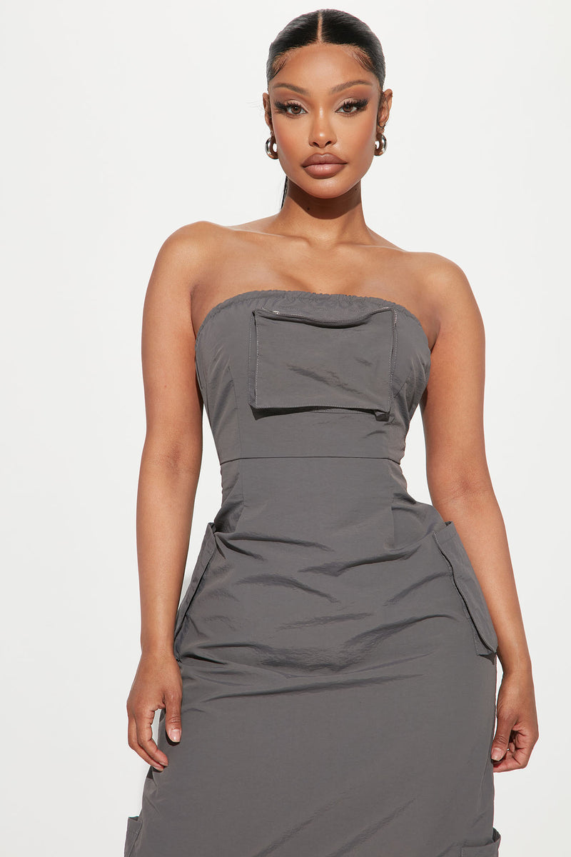 Rella cargo midi dress (Grey)