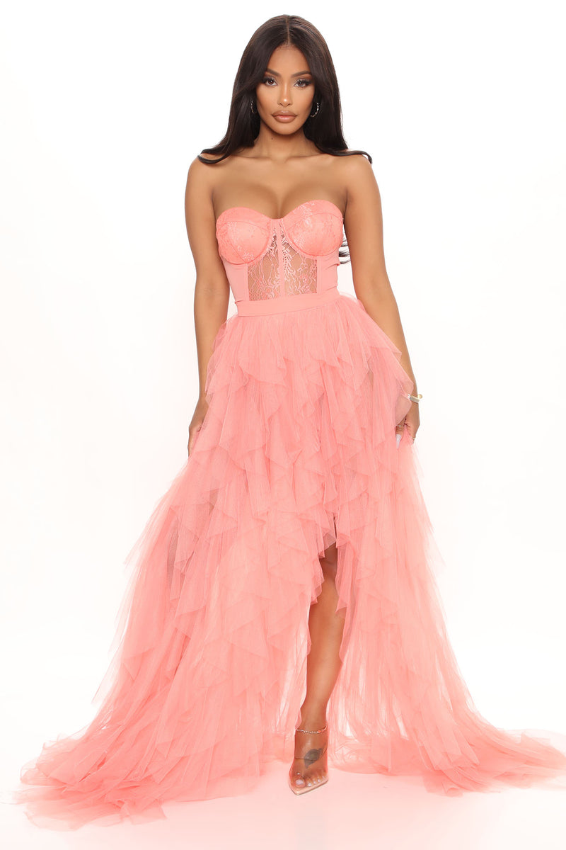 Coral dress fashion nova sale