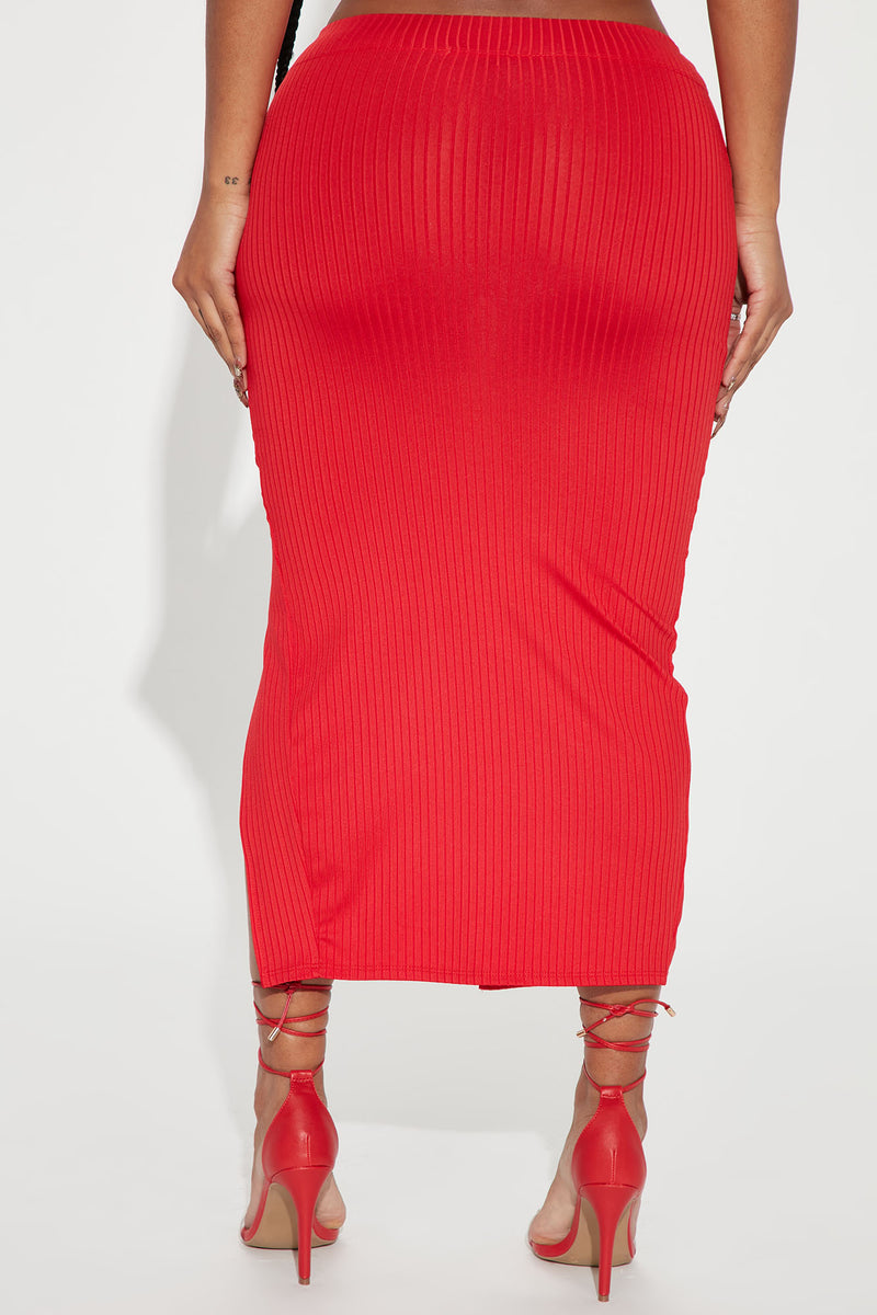 Settling Down Slit Midi Skirt Red