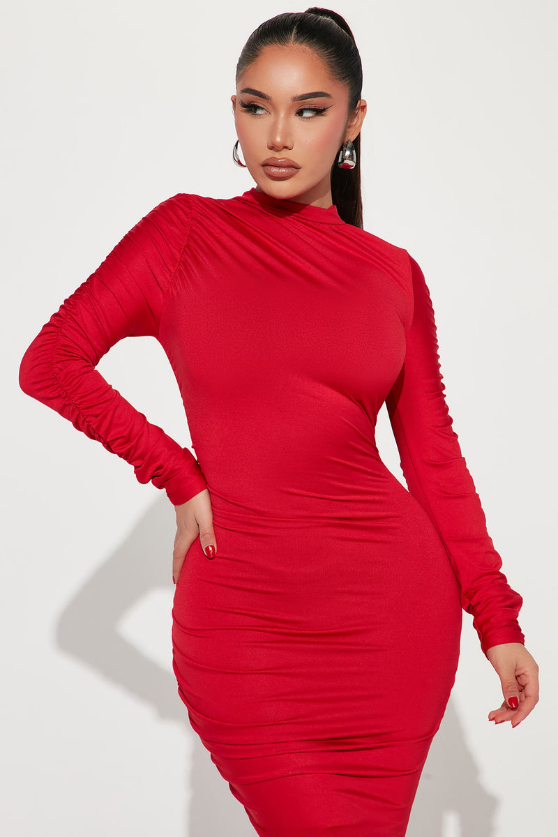 Red long sleeve dress fashion nova cheap