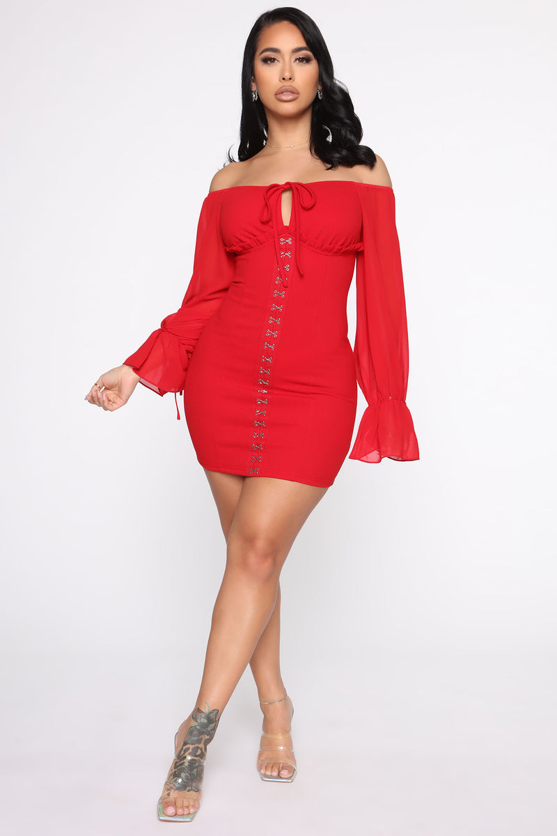 Double Standard Off Shoulder Mini Dress Red