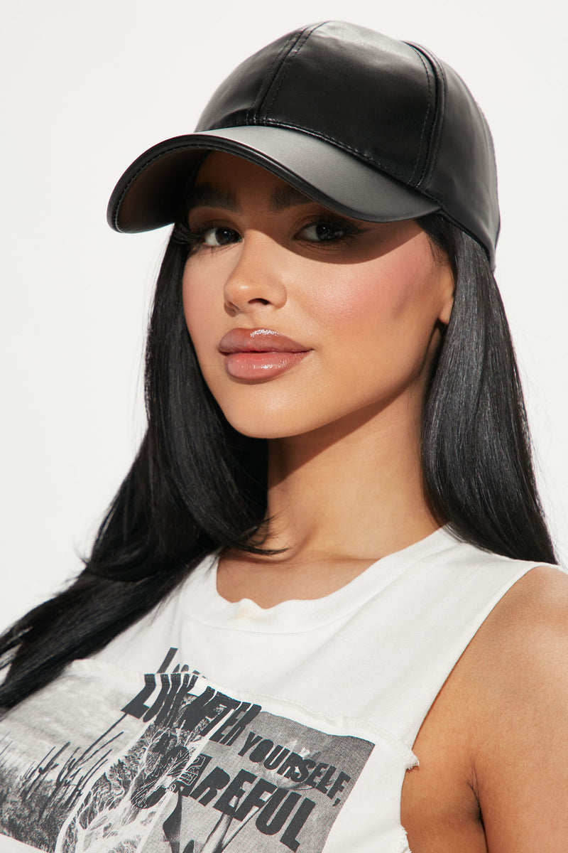 PU Leather Baseball Hat Black