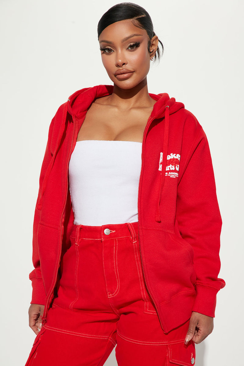 Red zip up hoodie on sale near me