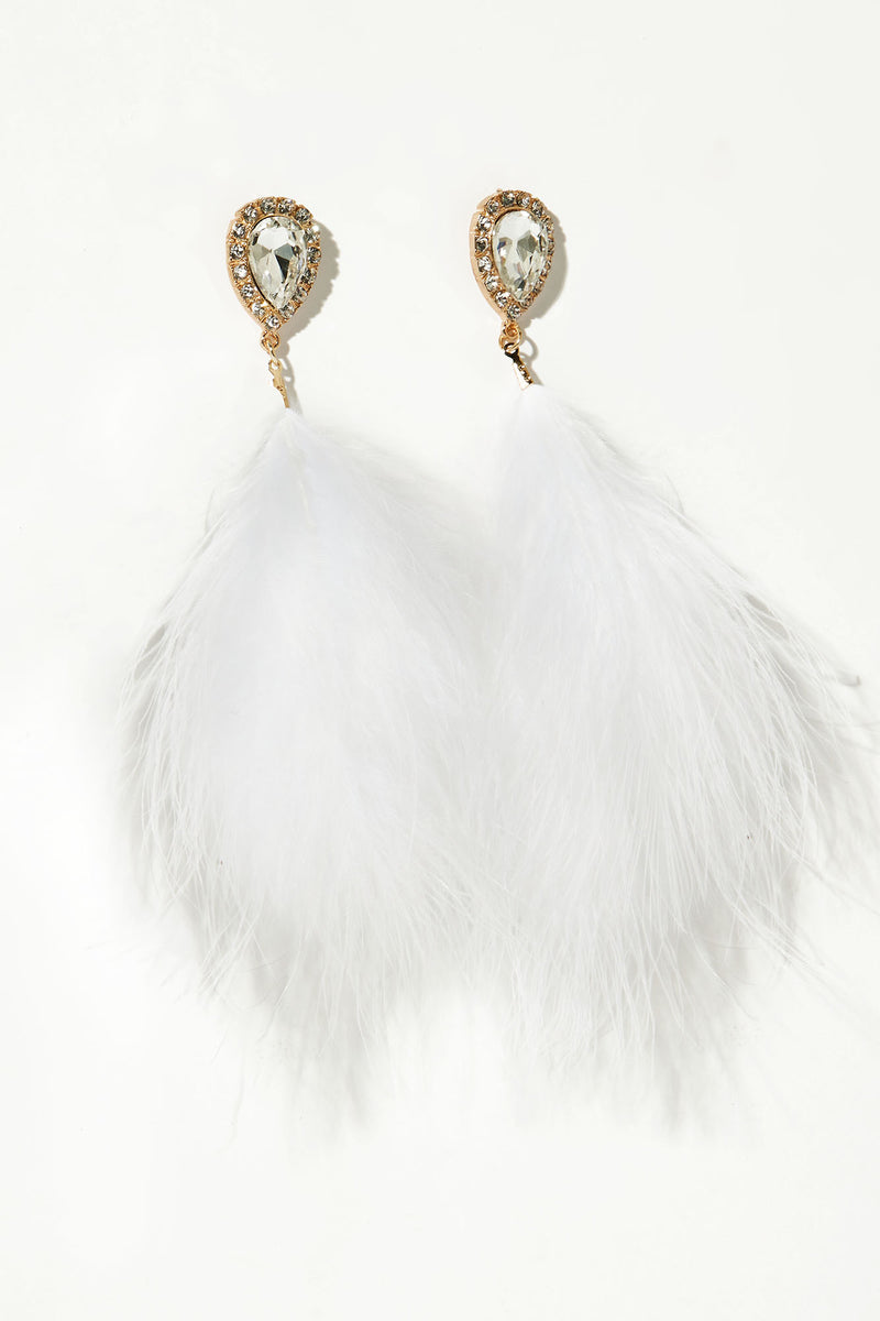 White ostrich feather earrings top