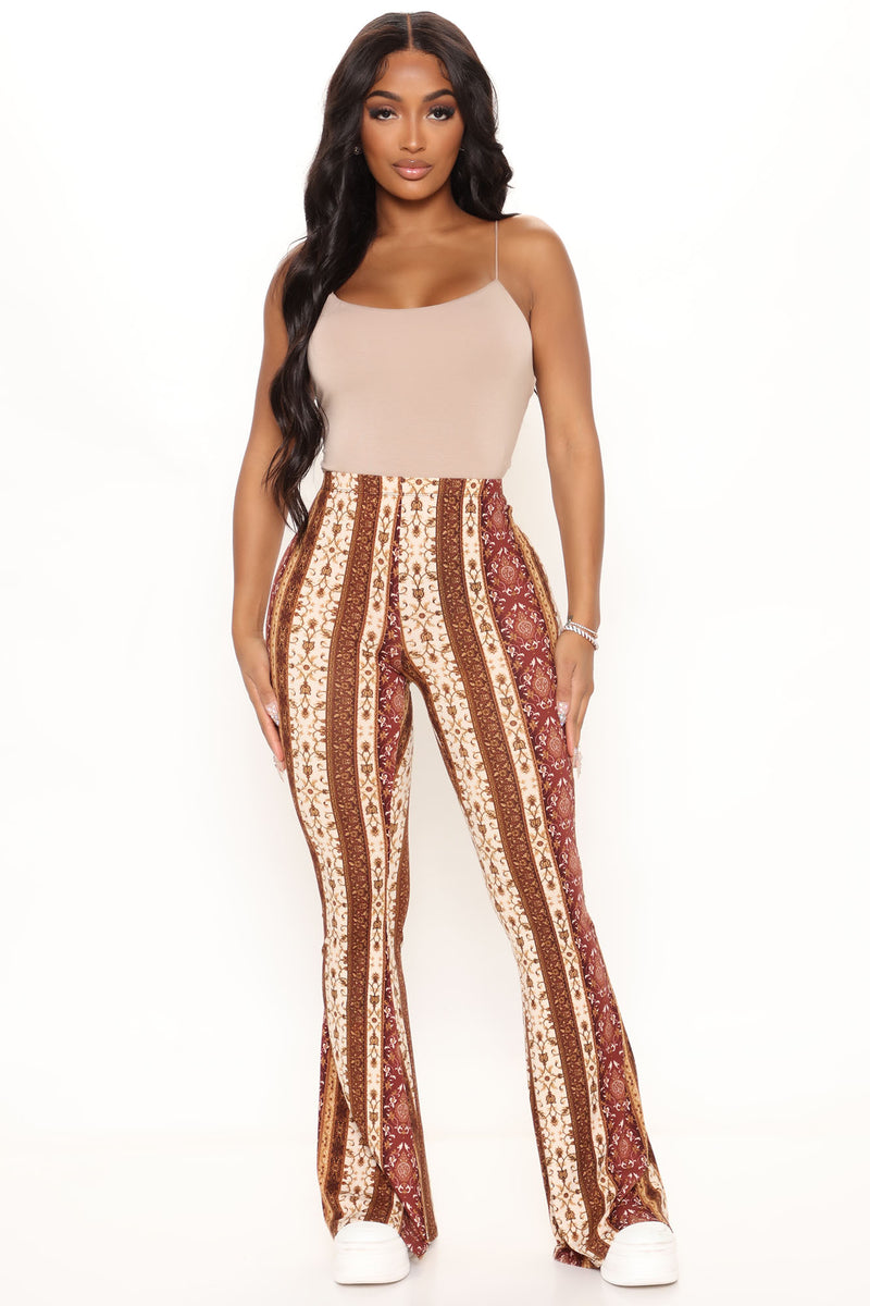 Vanessa Boho Flare Pants 32.5 - Burgundy/combo, Fashion Nova, Pants