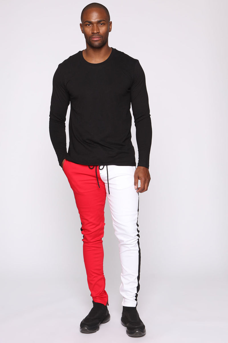 Red and on sale white jogger pants