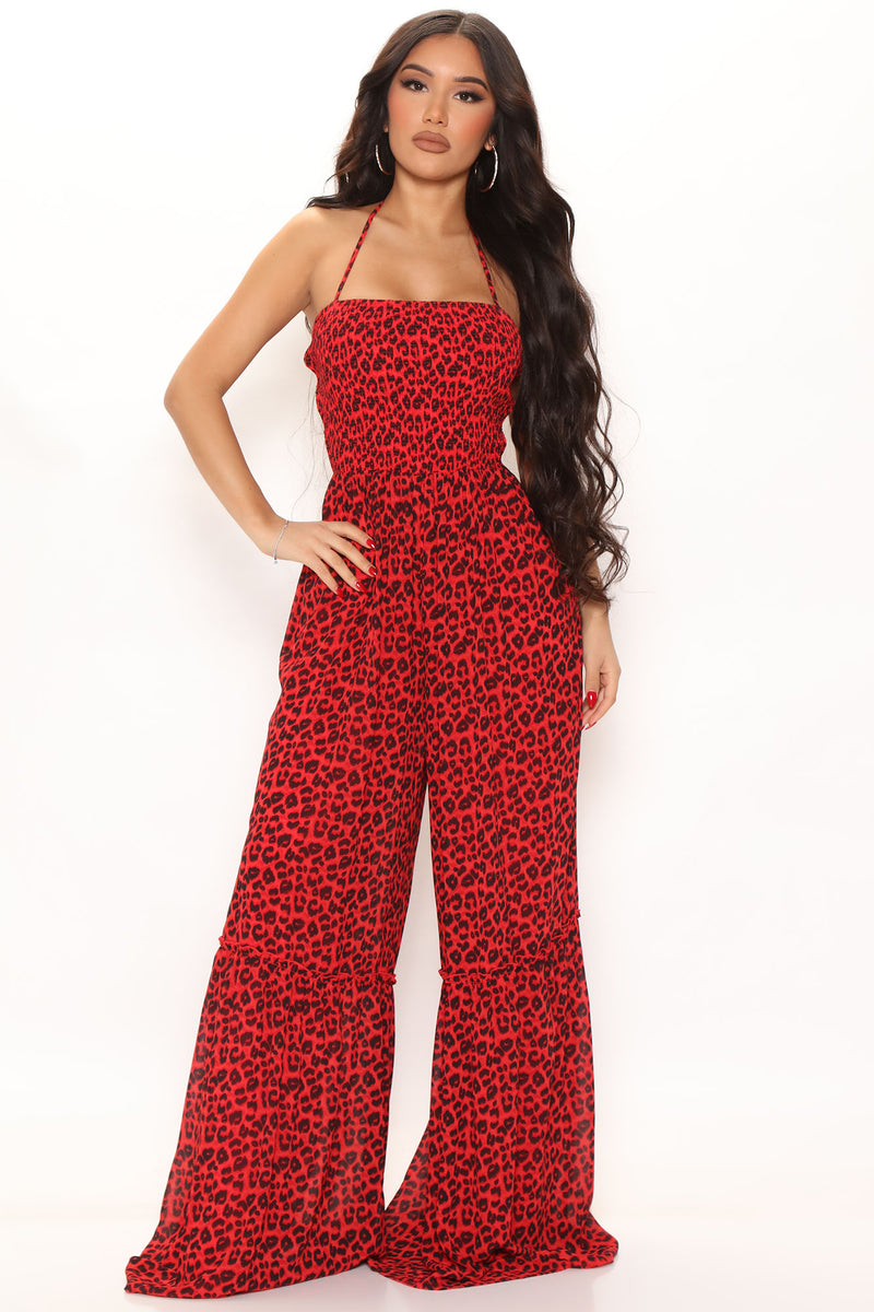 Wild For You Leopard Jumpsuit Red Black