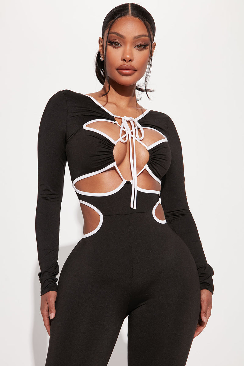 Black and discount white long romper