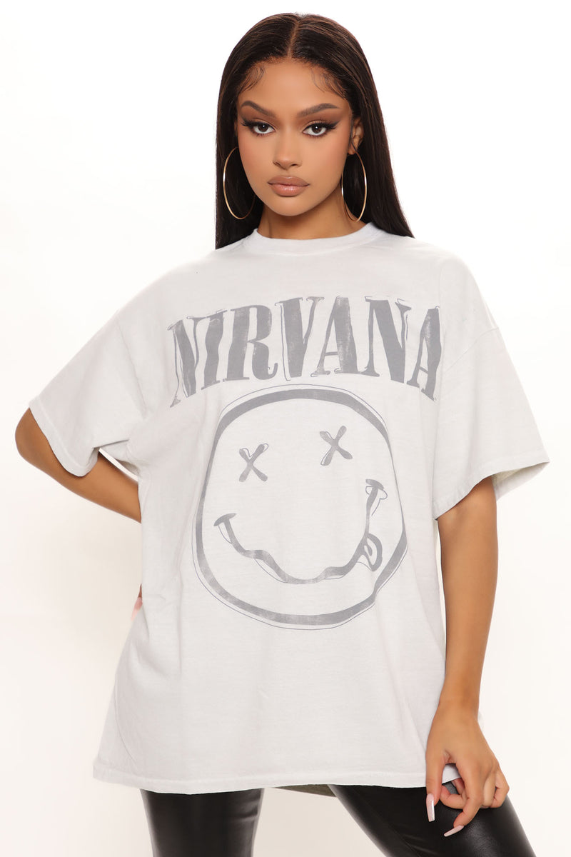 Fortære Hovedsagelig bølge Nirvana Smile Washed Tee - Grey/Grey | Fashion Nova, Screens Tops and  Bottoms | Fashion Nova