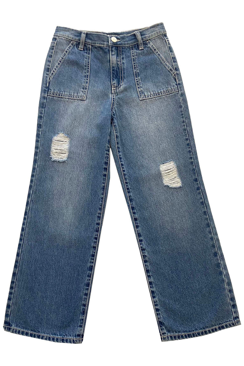 Light Blue Distressed Wide Leg Jeans