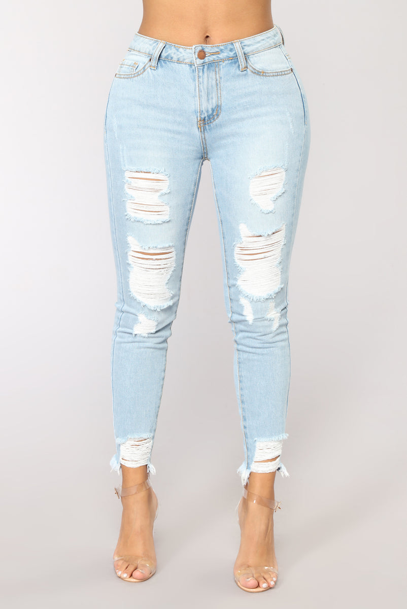 Blue Distressed Ankle Denim Mom Jeans - Bobbi main image 1