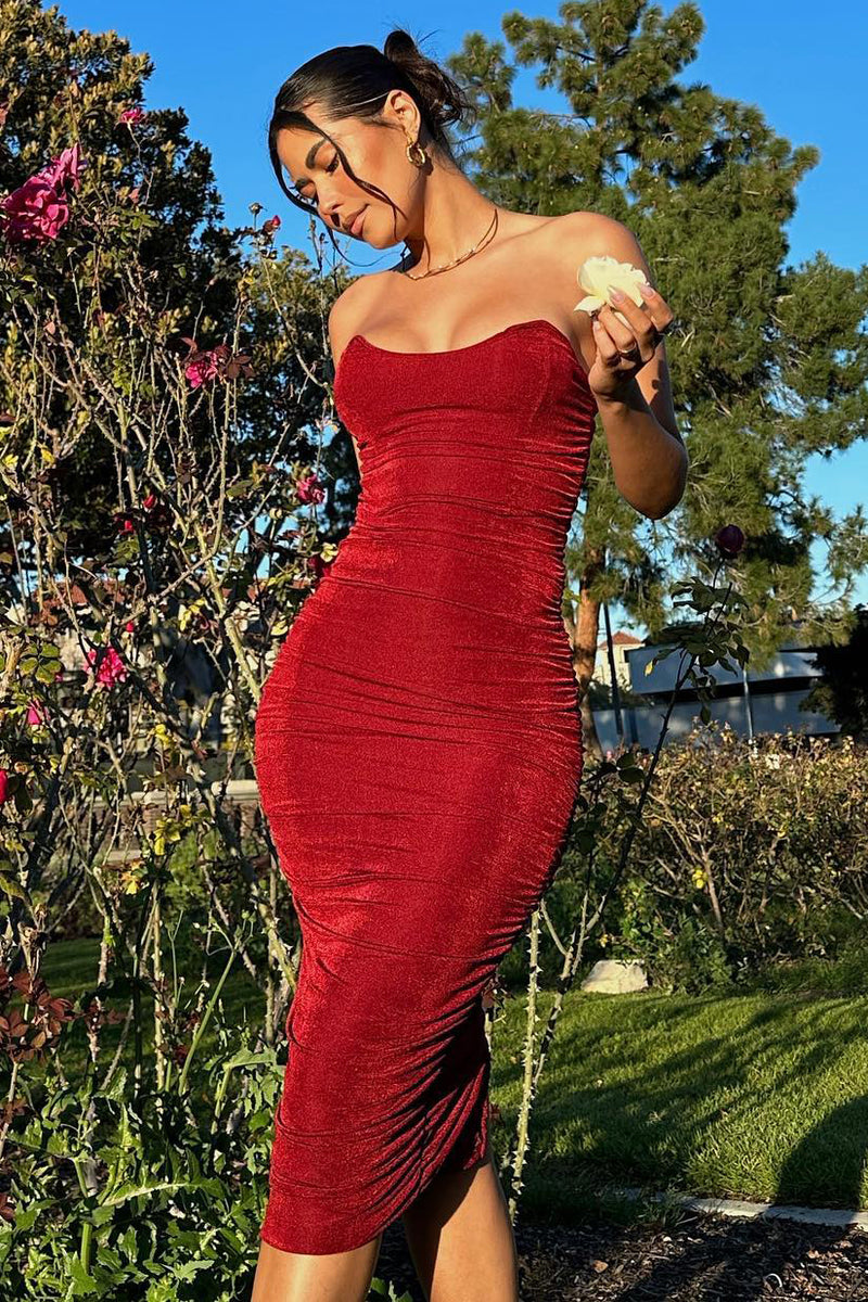 Ruched and on sale ready midi dress