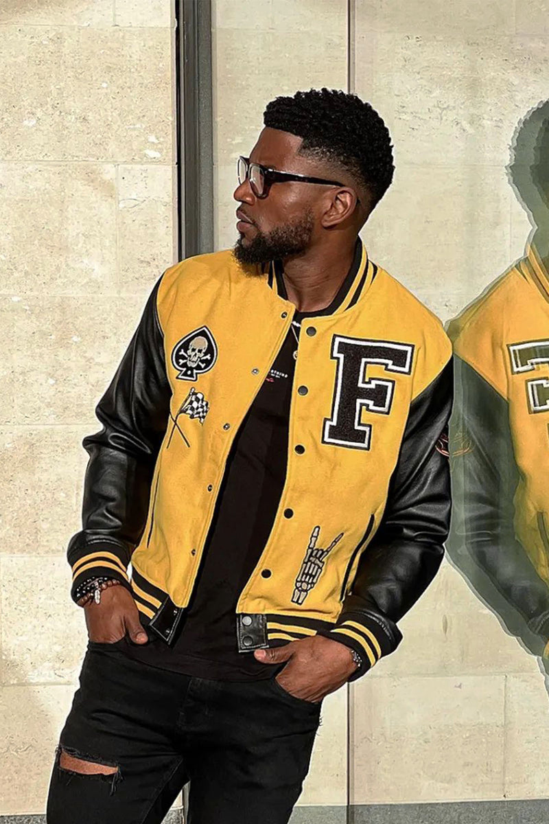 LEATHER EMBROIDERED VARSITY YELLOW