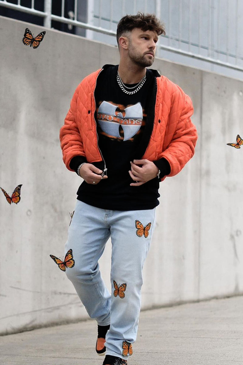 Butterfly Embroidered Straight Jeans Light Wash Fashion Nova, Mens