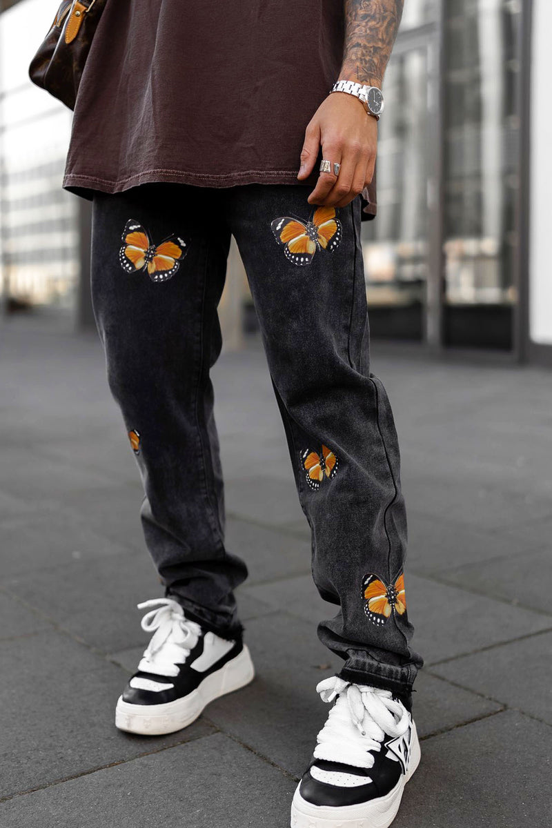 Butterfly Printed Baggy Jeans Black Wash Fashion Nova, Mens Jeans