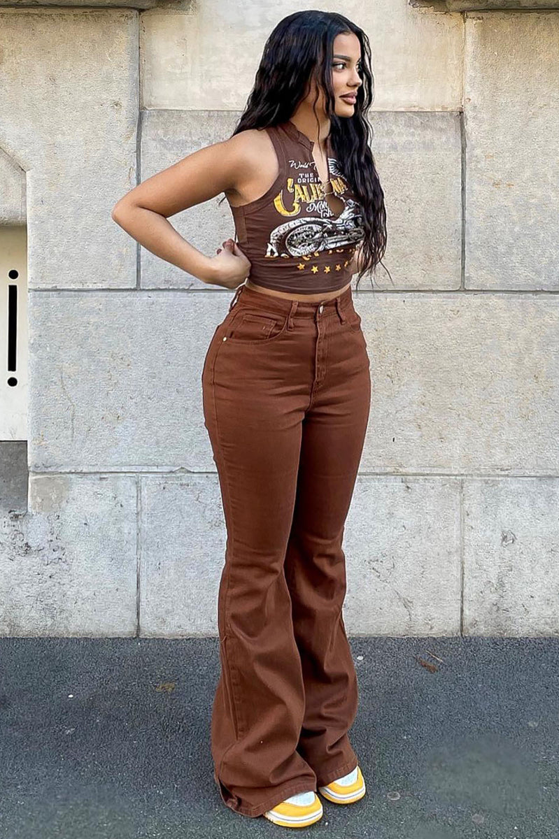 Manchester High Rise Flare Jeans Brown
