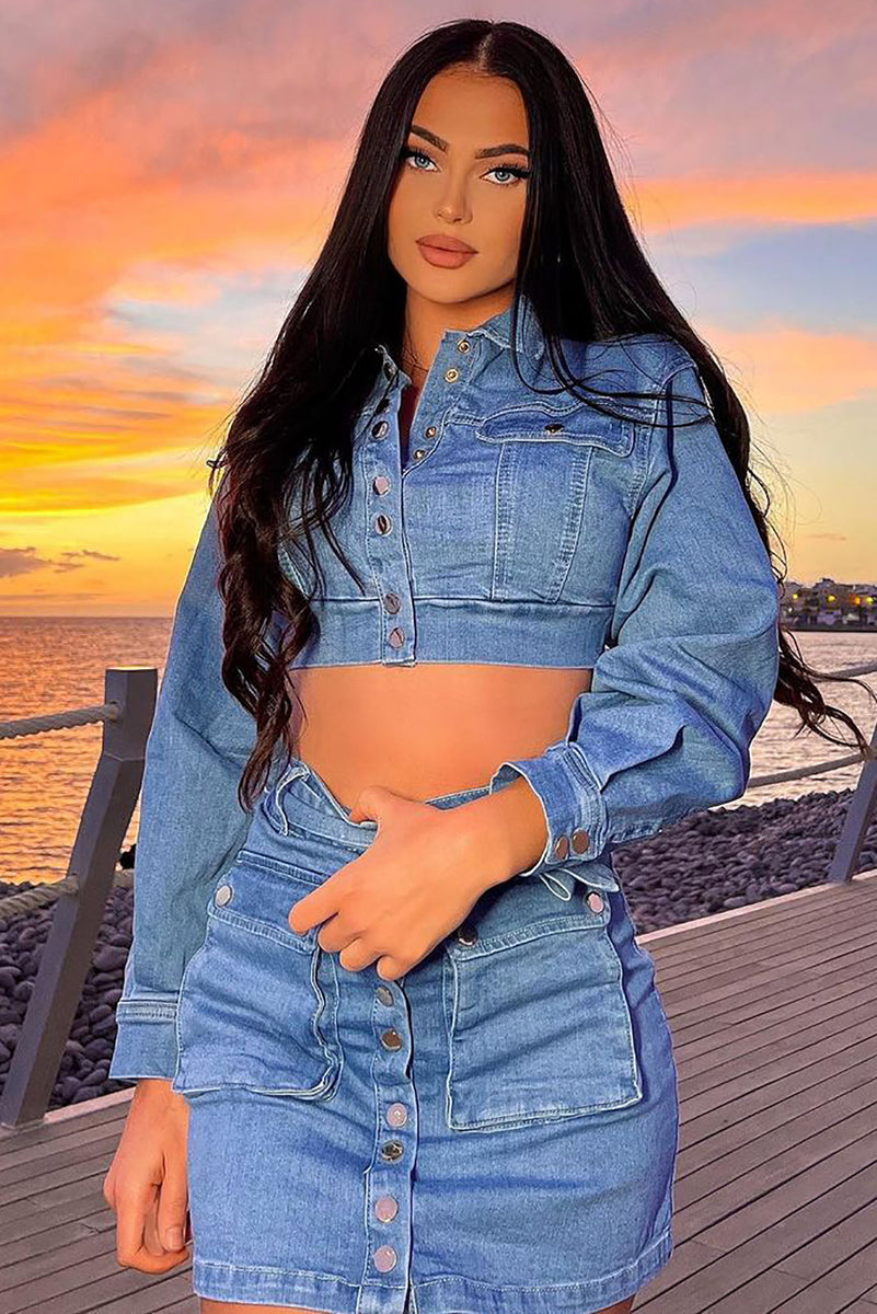 Fashion Nova Denim Set Skirt And Jacket Only Highlights Denim