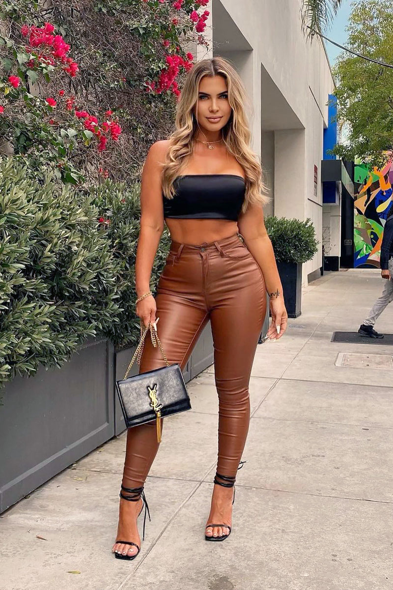 Double Dare Faux Leather Pants Camel
