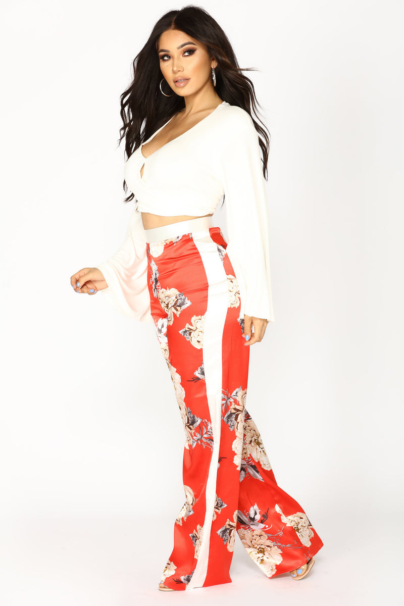Floral Garden Satin Stretch Pants Red Fashion Nova, Pants Fashion