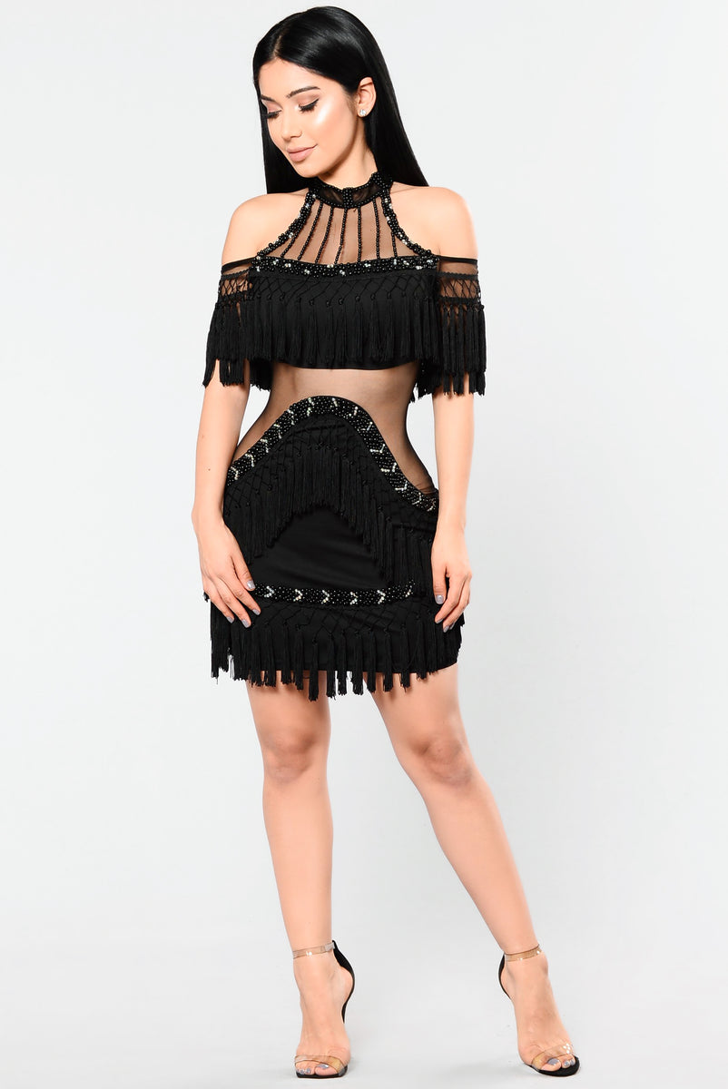 Black fringe best sale dress fashion nova