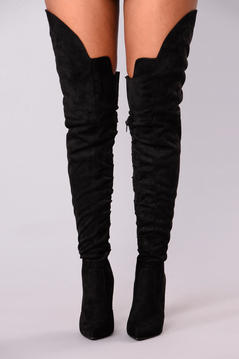 Fashion nova black cheap thigh high boots