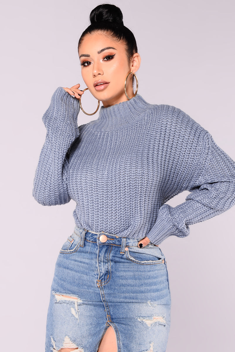 Living The Comfy Life Cropped Sweater - Blue, Fashion Nova, Sweaters