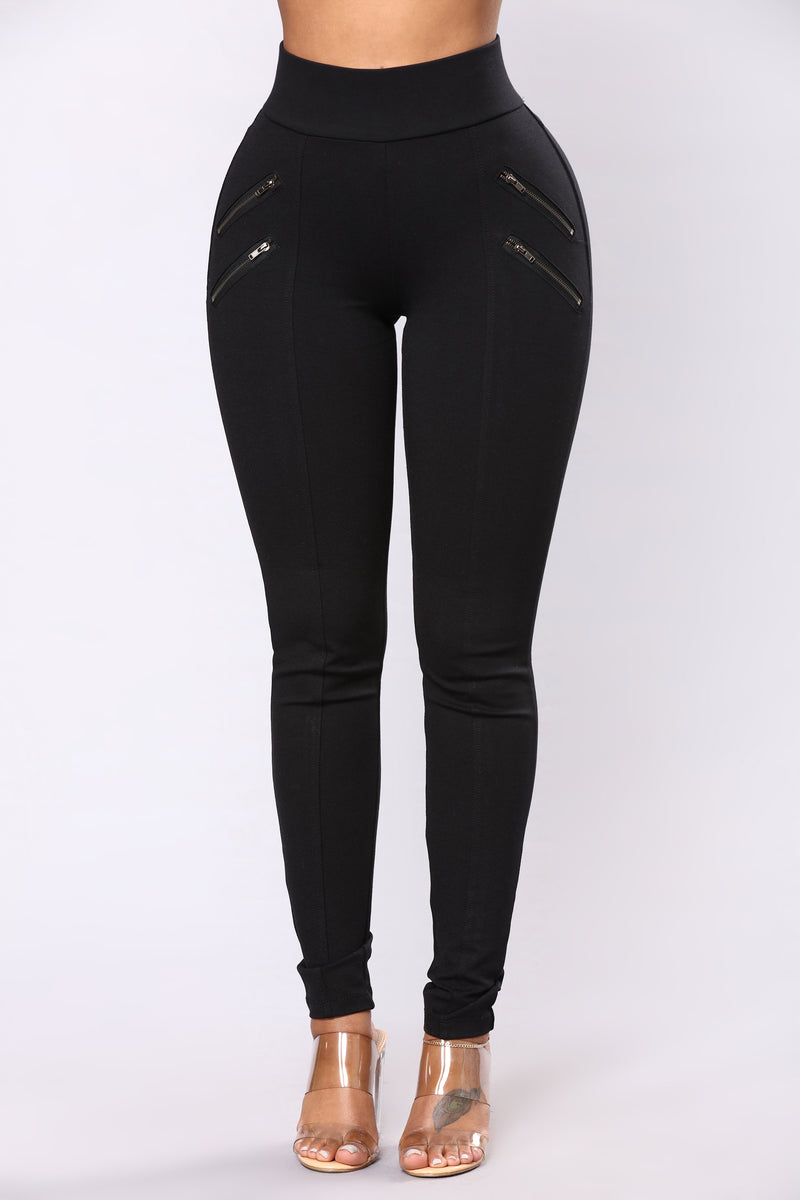 Zarah Zipper Ponte Leggings - Black, Fashion Nova, Leggings
