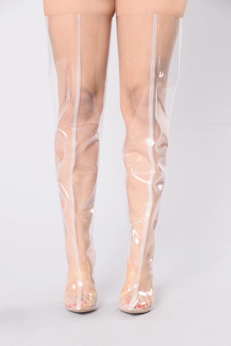 Fashion nova clear boots discount