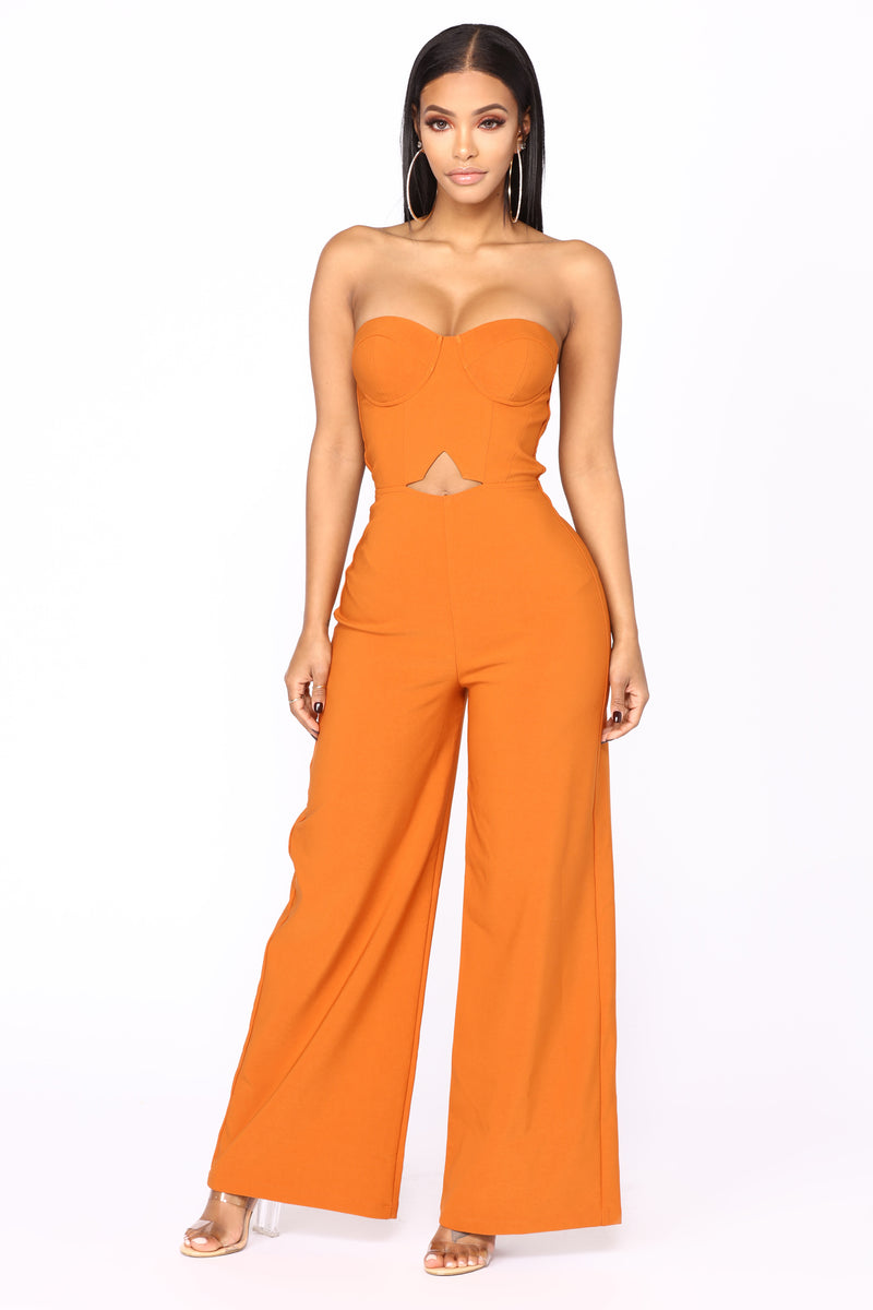 Calm And Collected Strapless Jumpsuit Rust Fashion Nova, Jumpsuits