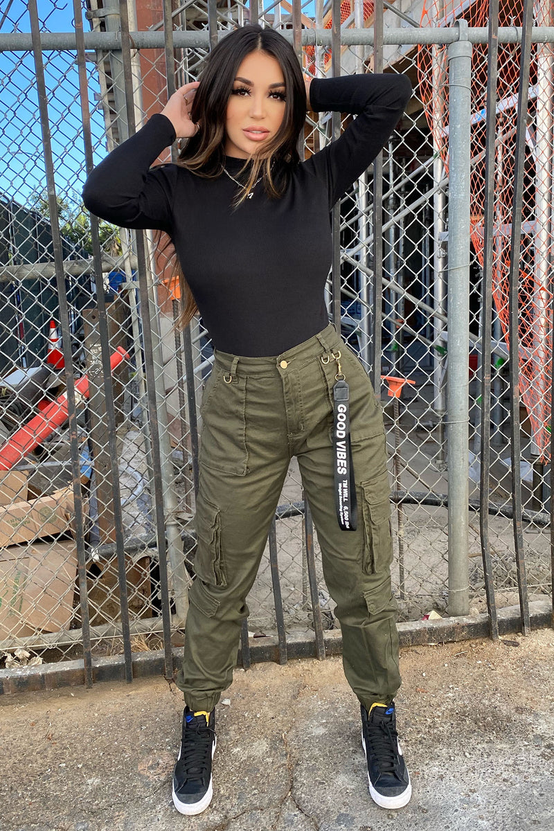 Good Vibes Cargo Jogger - Olive, Fashion Nova, Pants