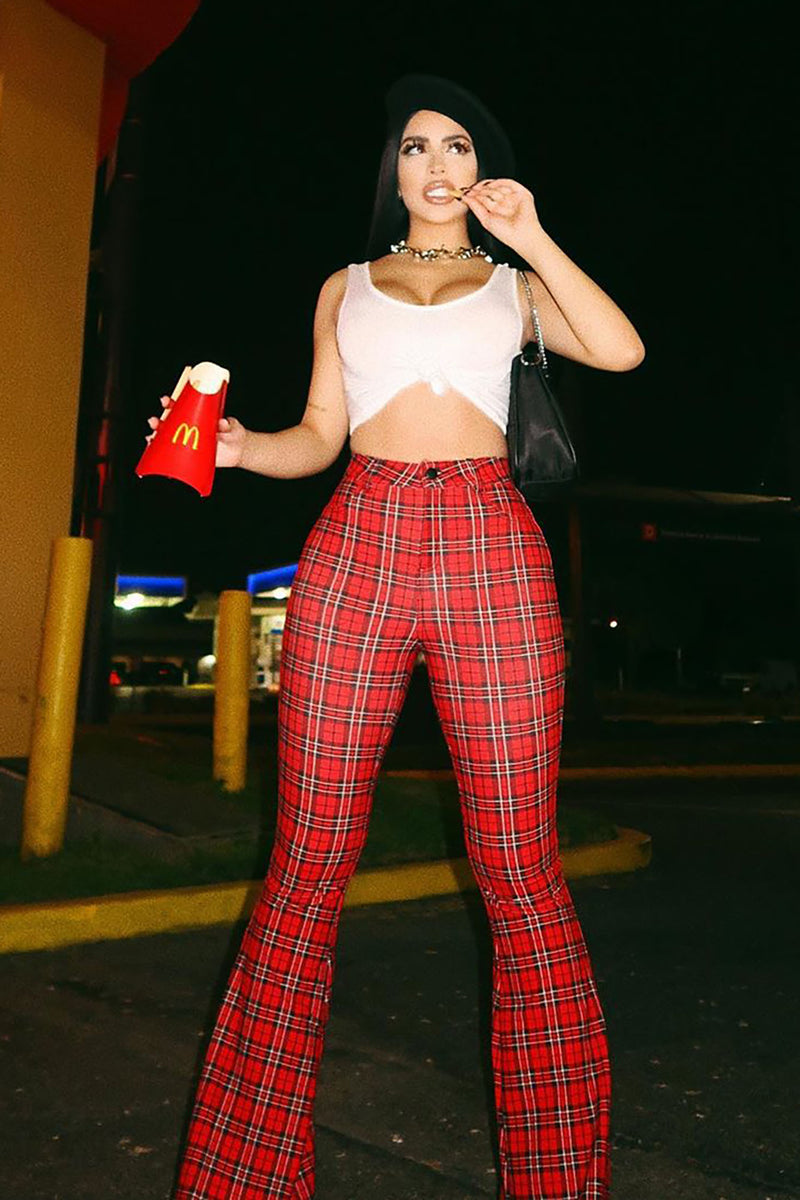 Hailee Plaid Flare Pant - Red/combo