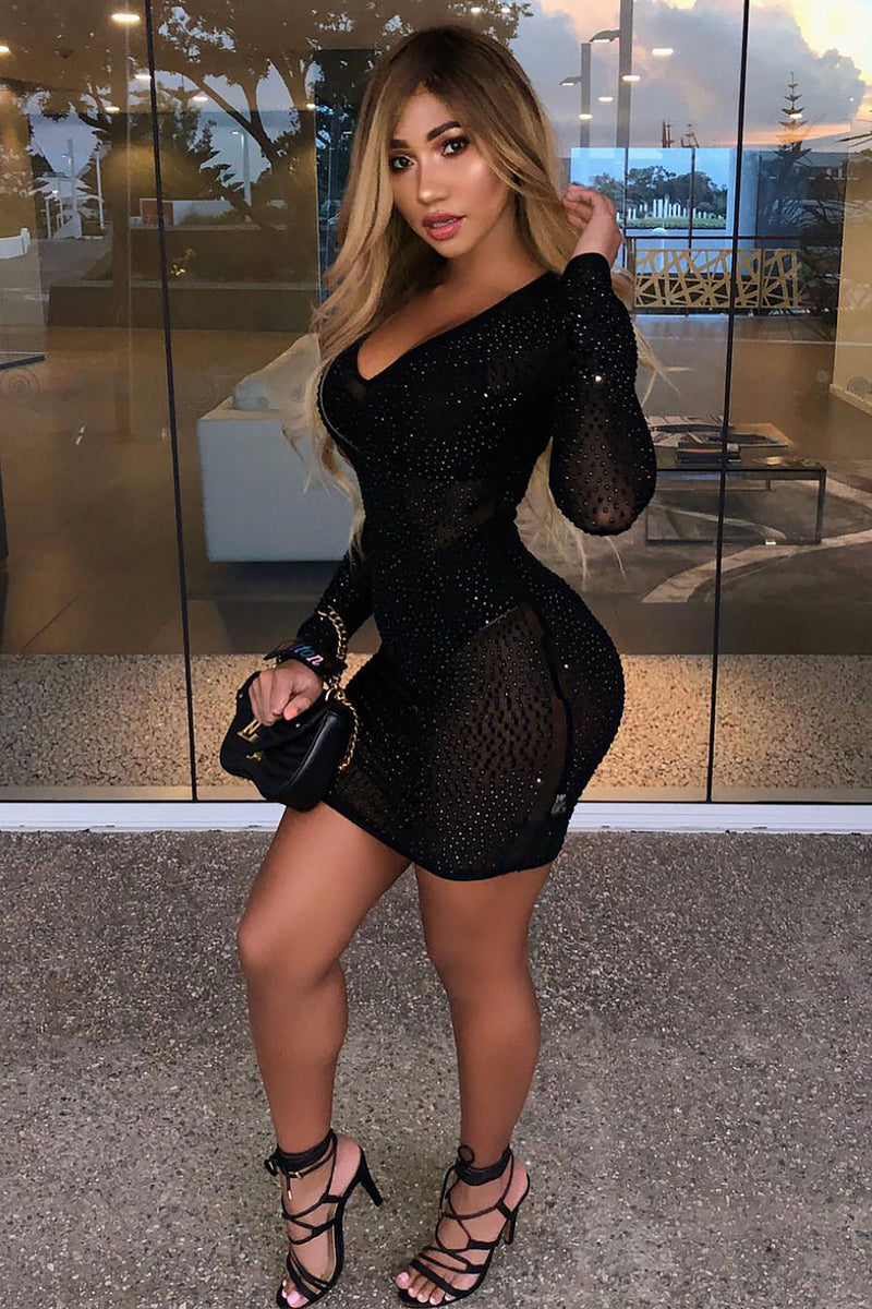 Isabela Rhinestone Dress Black Black