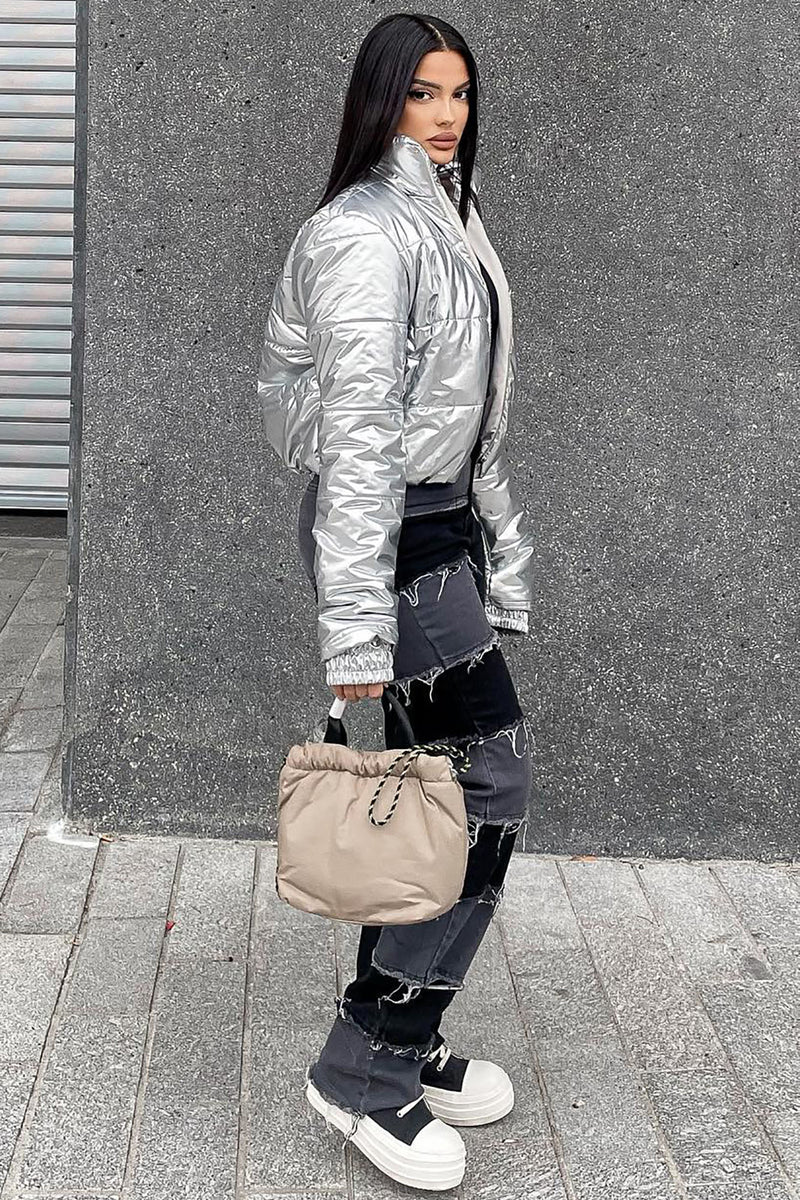 silver puffer jacket