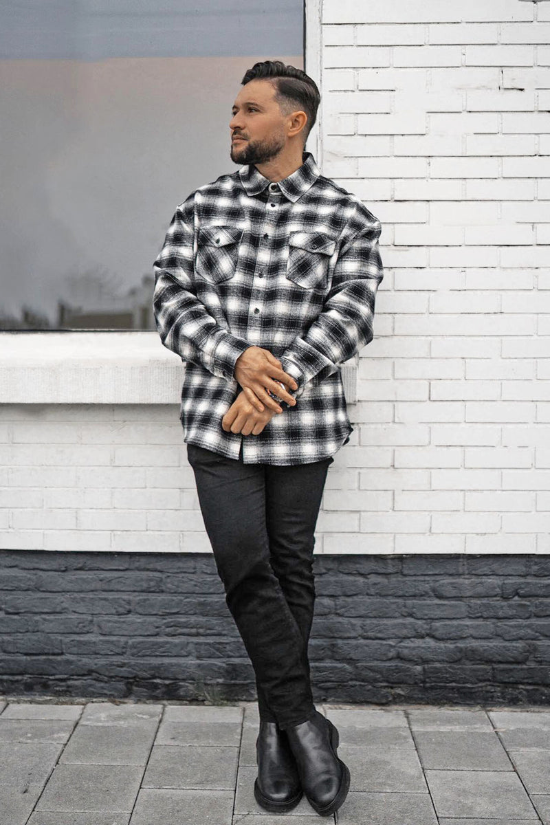 Classic Hooded Flannel Long Sleeve Woven Top - Navy/combo