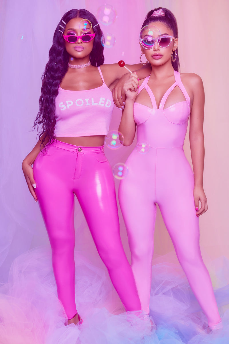 Hot pink vinyl store pants